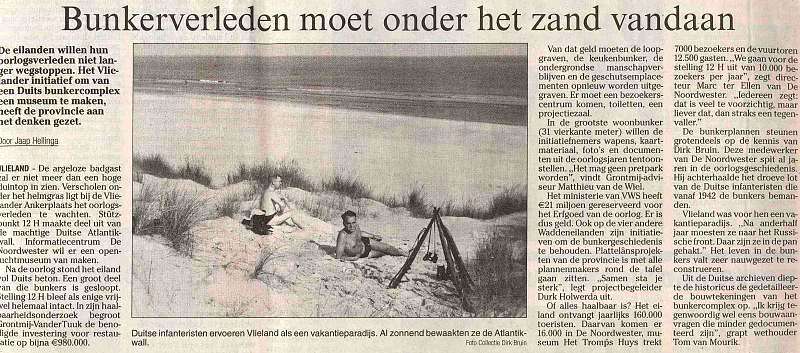 Krantenartikel bunker Vlieland
